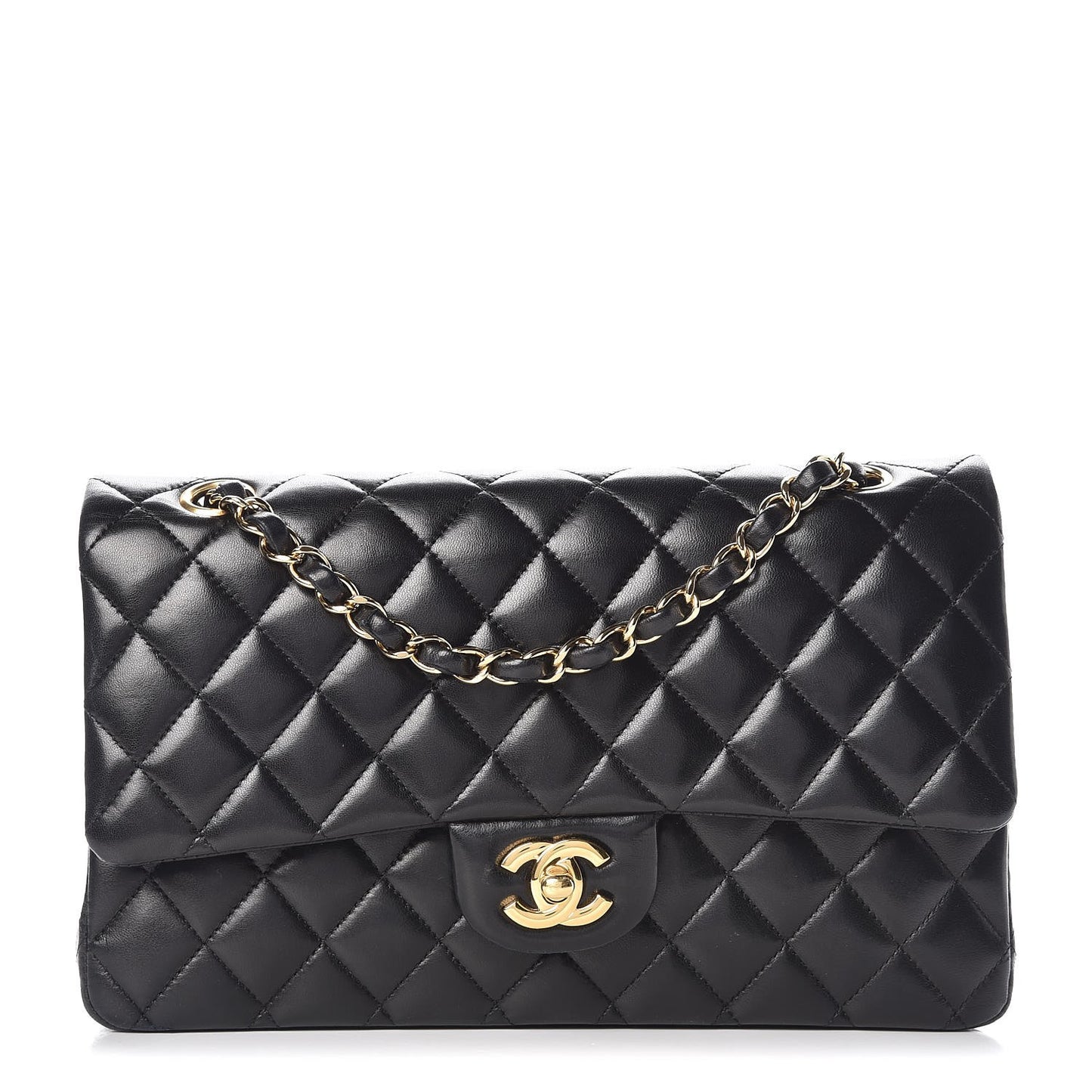 Lambskin Quilted Medium Double Flap Black
