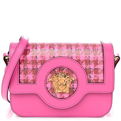 Versace Calfskin Vinyl Small Houndstooth La Medusa Crossbody Bag Pink Multicolor 1 of 9