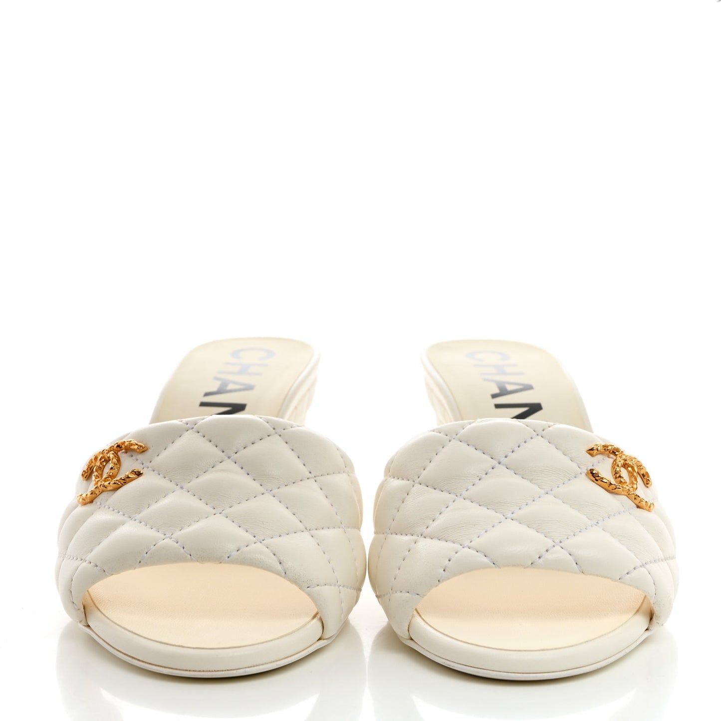 Lambskin Quilted Textured CC Mules 37 White