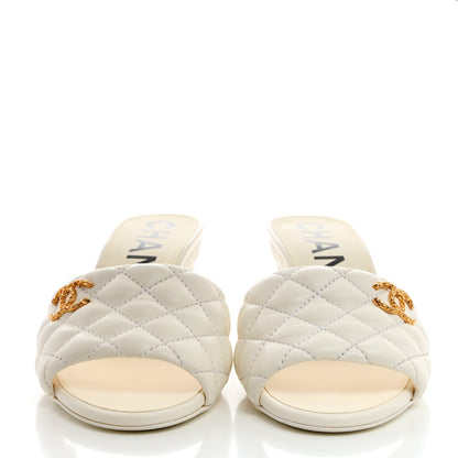 Chanel Lambskin Quilted Textured CC Mules 37 White 2 of 9