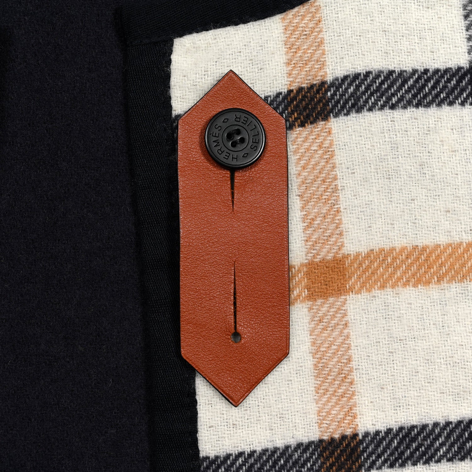 Hermes Wool Cashmere Sikkim Calfskin Reversible Camail Poncho Navy Camail 3 of 5