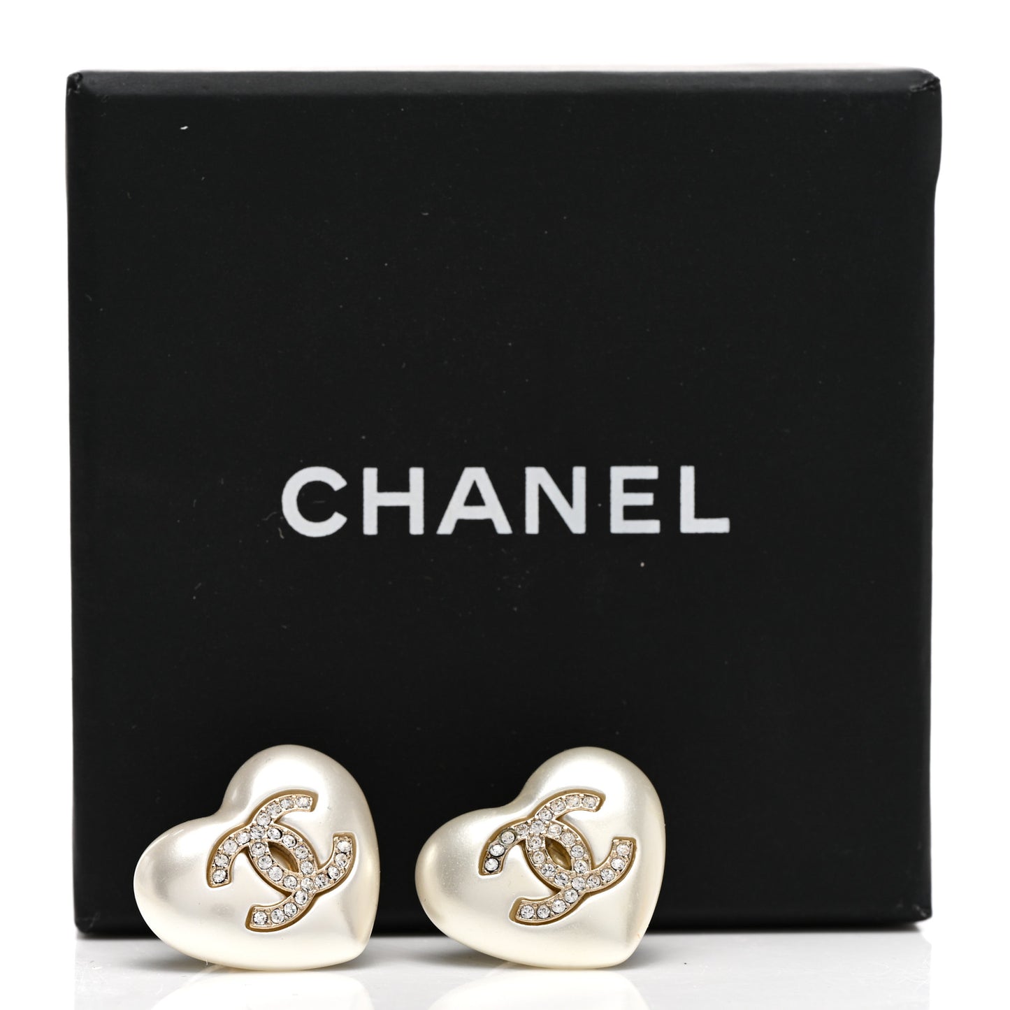 Pearl Crystal CC Heart Earrings Gold