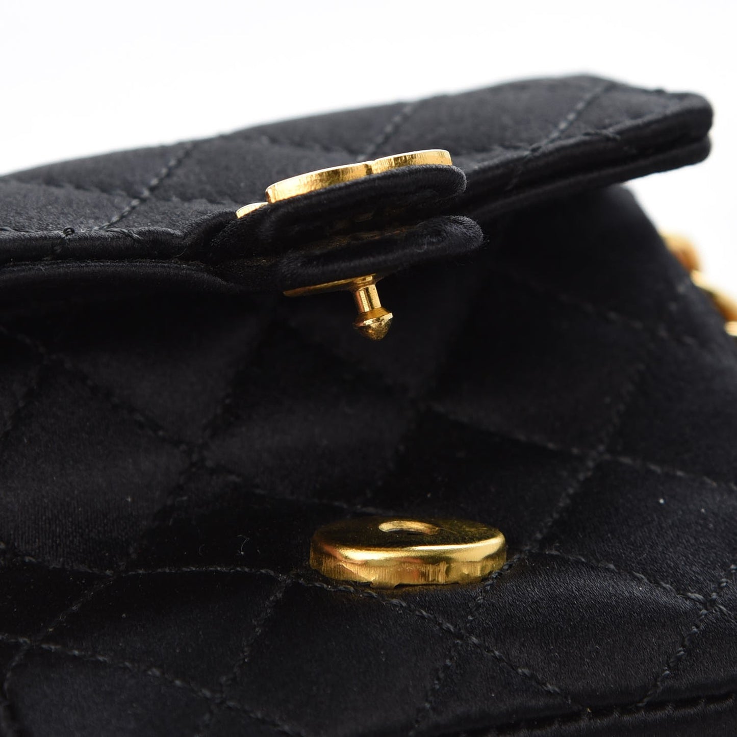 Satin Quilted Micro Mini Flap Black