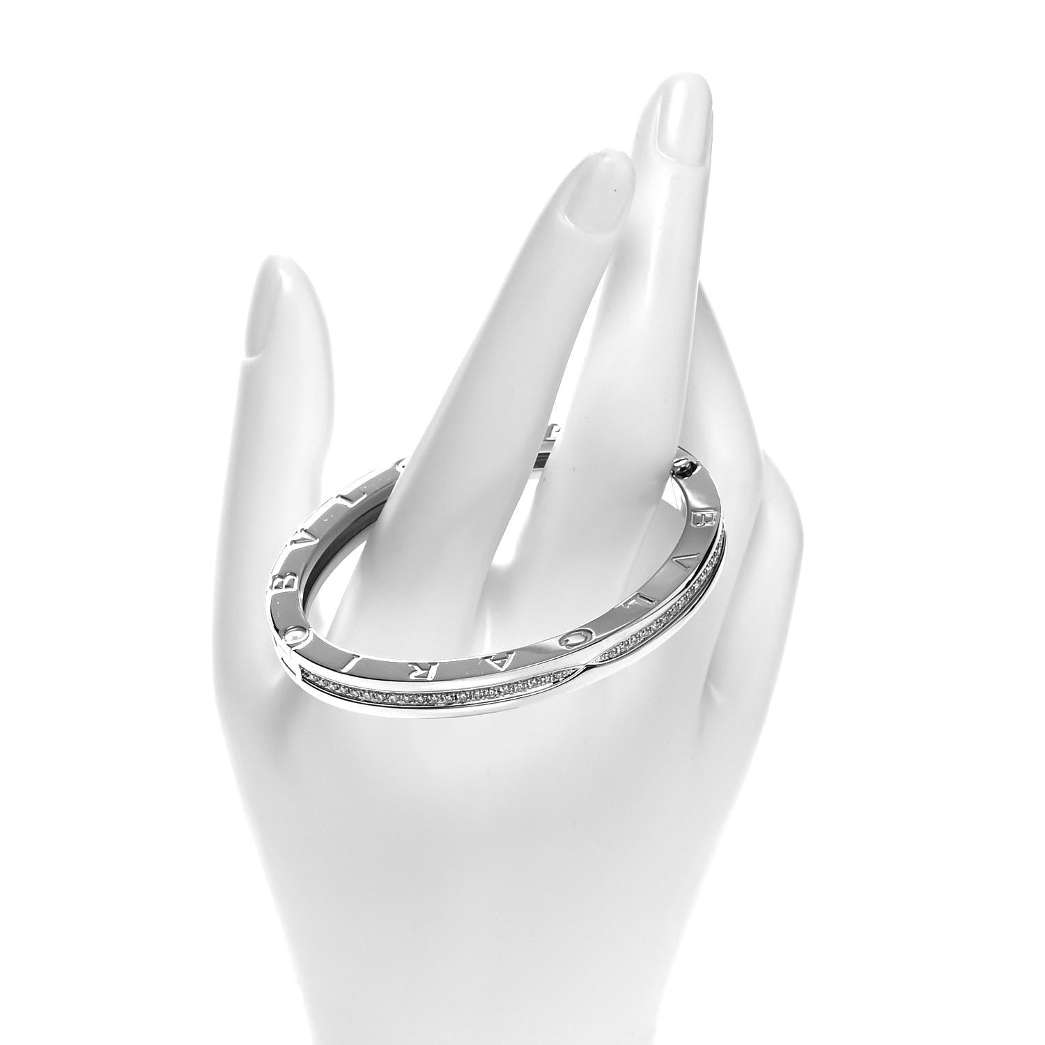 Bulgari 18K White Gold Diamond B.Zero1 Bangle Bracelet M 2 of 4