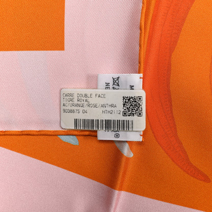 Hermes Silk Tiger Royal Double Face Scarf 90 Orange Rose Anthracite 3 of 4