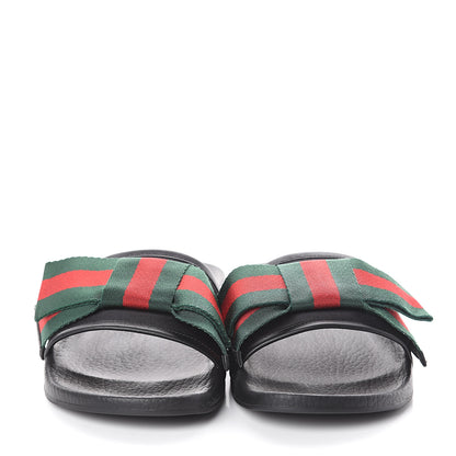 Gucci Satin Web Bow Slide Sandals 37 Black 2 of 6