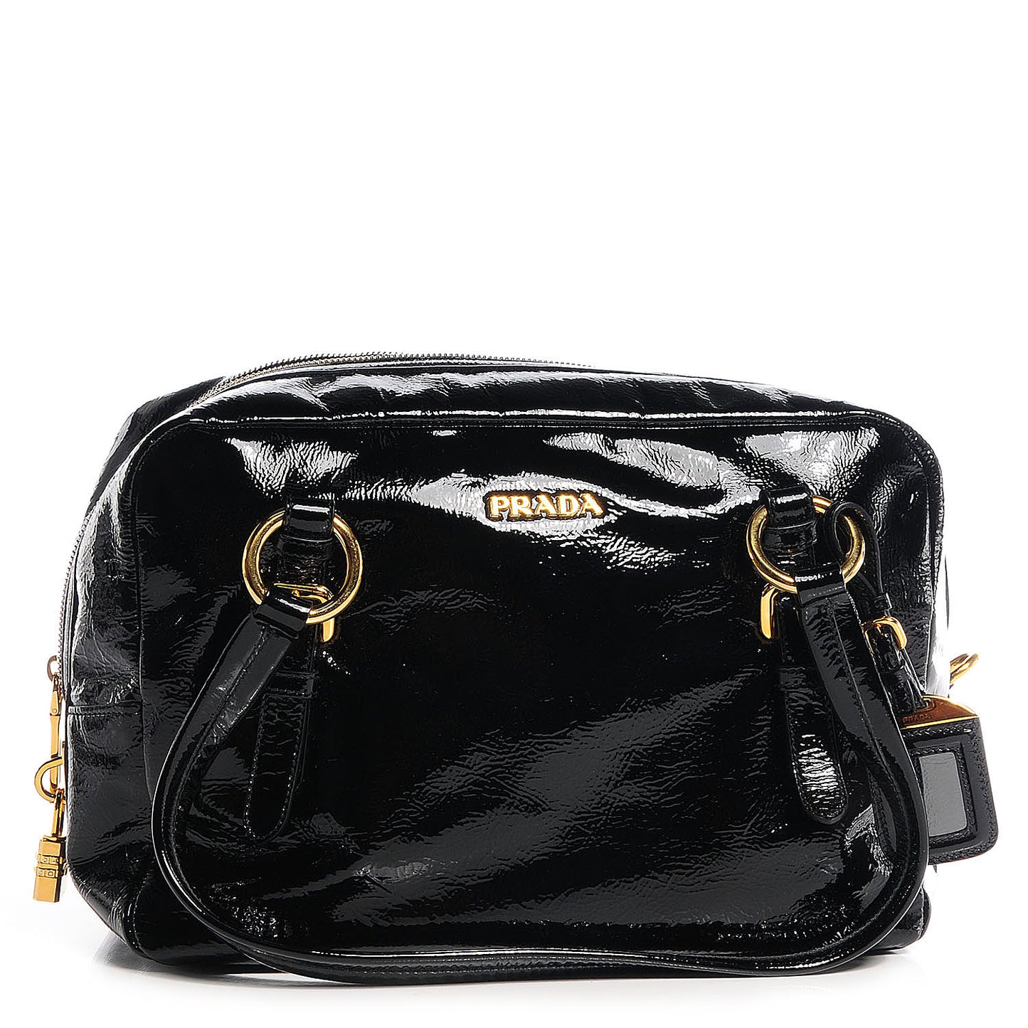 Vernice Zippers Shoulder Bag Black