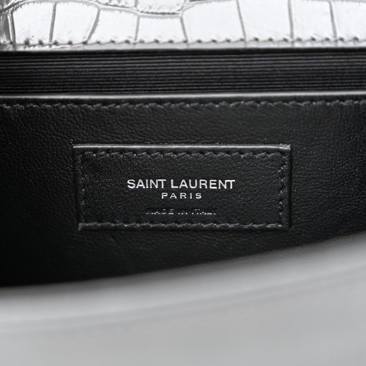Saint Laurent Calfskin Crocodile Embossed Medium Classic Monogram Kate Tassel Satchel Storm 6 of 11