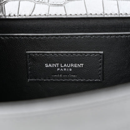 Saint Laurent Calfskin Crocodile Embossed Medium Classic Monogram Kate Tassel Satchel Storm 6 of 11
