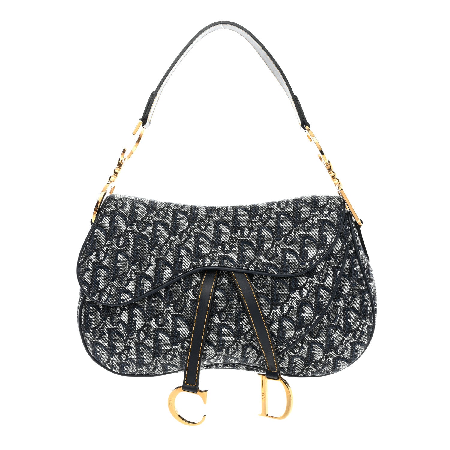 Christian Dior Monogram Double Saddle Bag Navy Blue 1 of 9