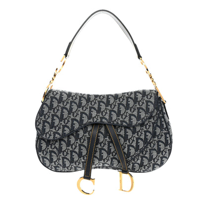 Christian Dior Monogram Double Saddle Bag Navy Blue 1 of 9