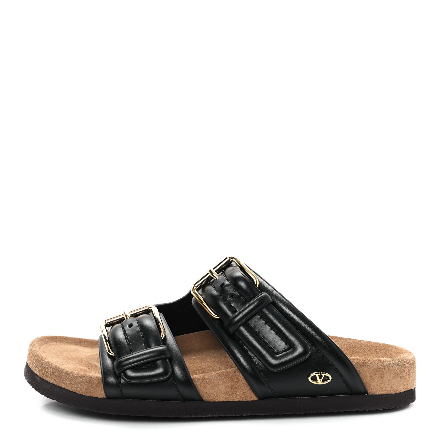 Calfskin Fussfriend Double Buckle Slide Sandals 38 Black