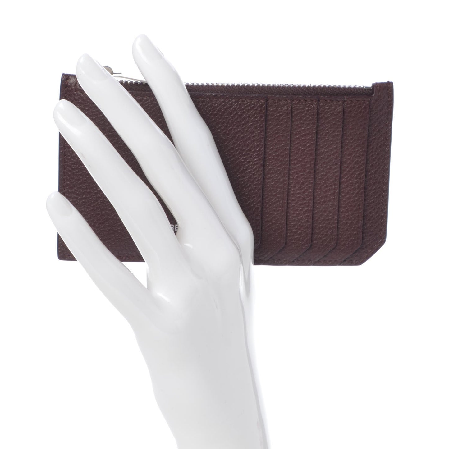 Grained Calfskin 5 Fragments Zip Pouch Card Holder Bordeaux