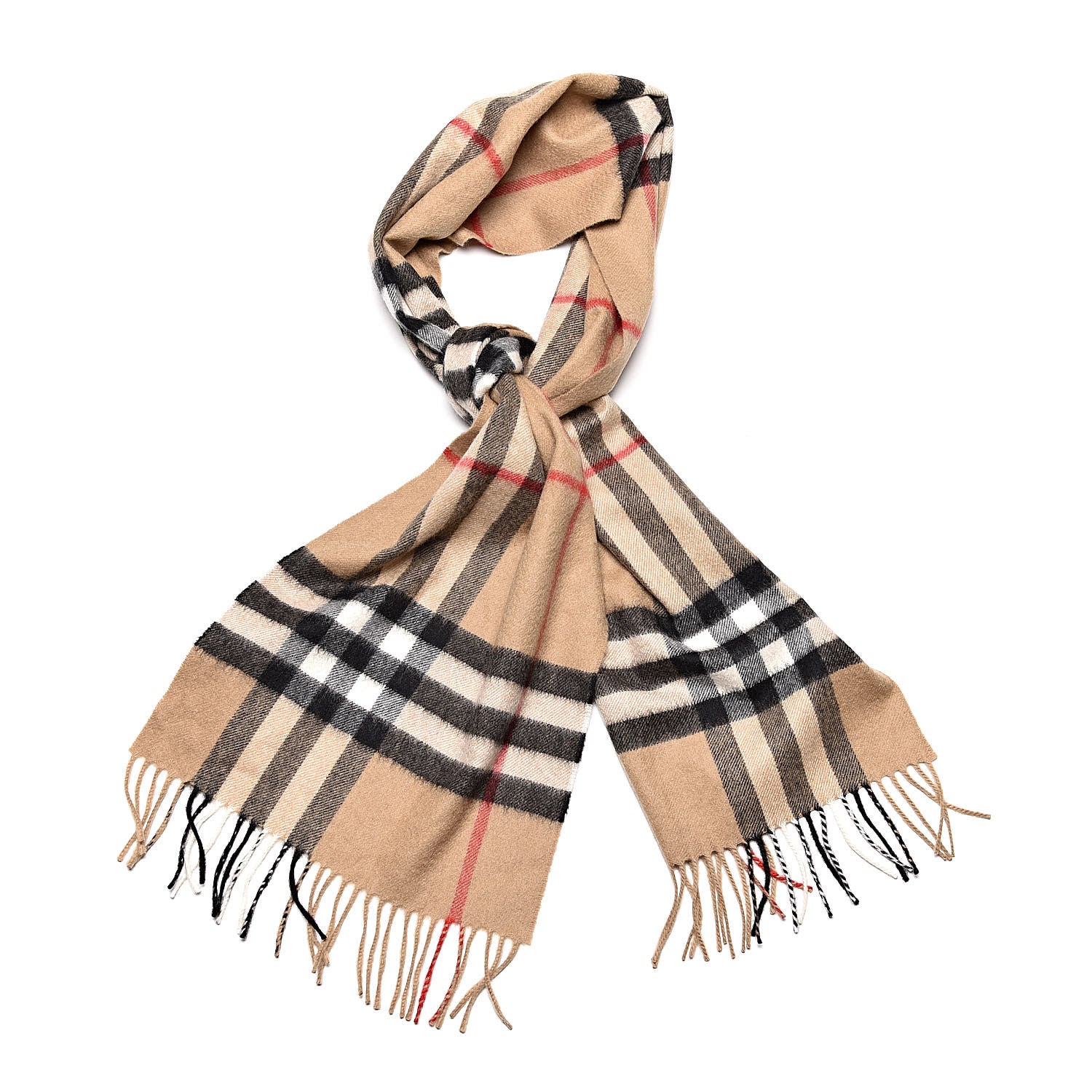Burberry Cashmere Giant Check Fringe Scarf Archive Beige 1 of 5