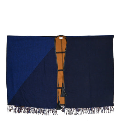Hermes Wool Calfskin Reversible Highlands Poncho Navy Royal Fauve 1 of 3