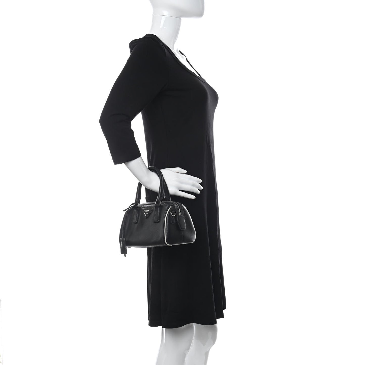Saffiano Lux Mini Convertible Bowler Black White