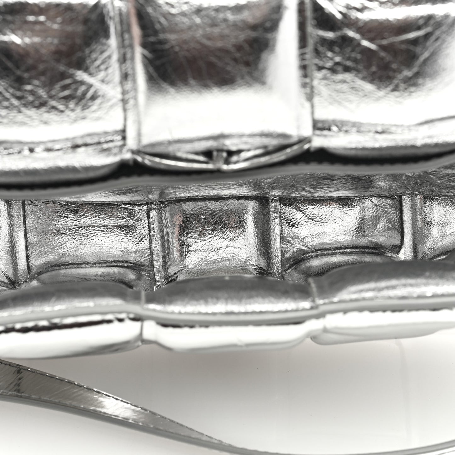 Metallic Lambskin Padded Cassette Crossbody Bag Silver