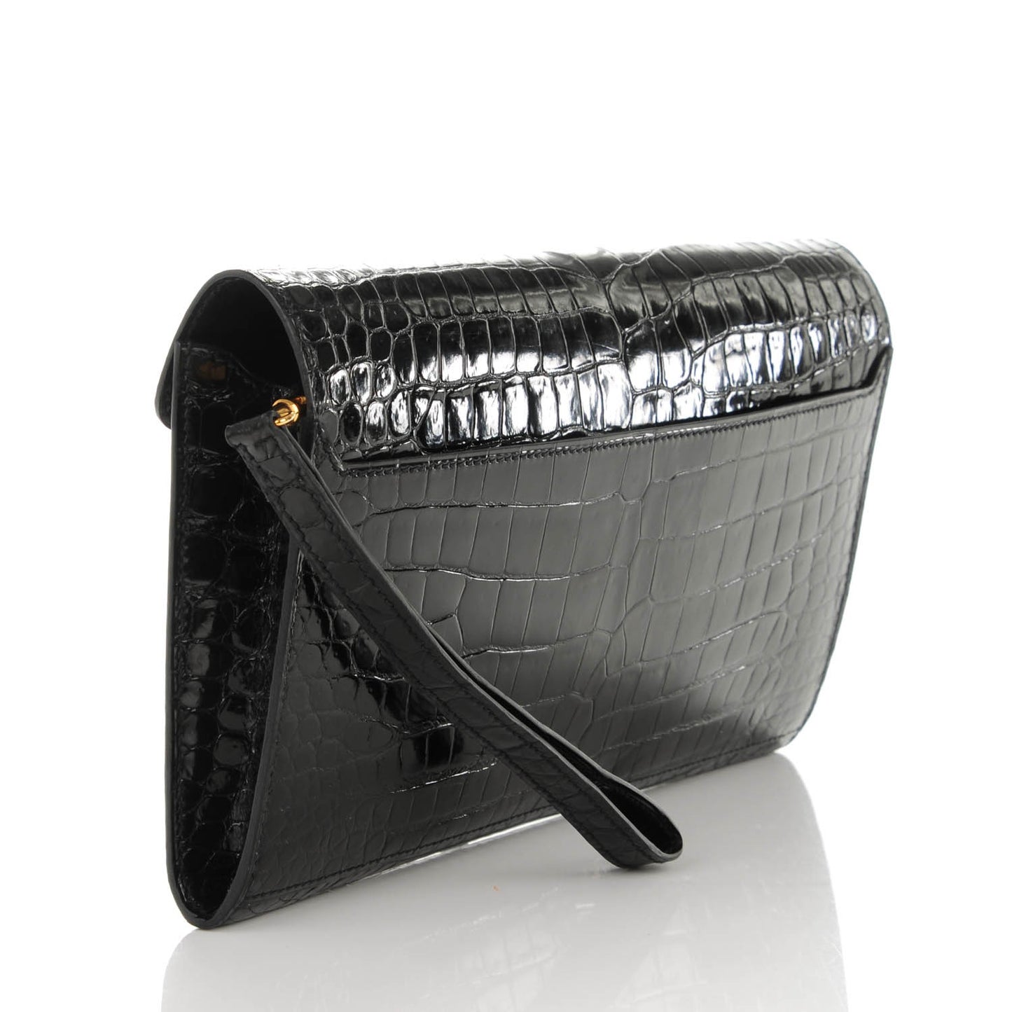 Shiny Porosus Crocodile Goodlock Clutch Black