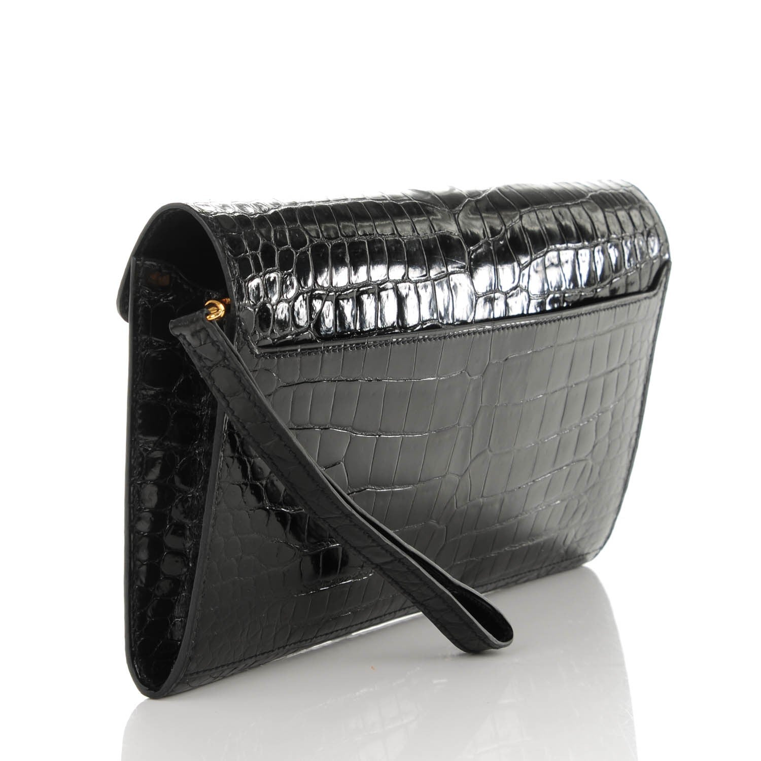 Hermes Shiny Porosus Crocodile Goodlock Clutch Black 3 of 7