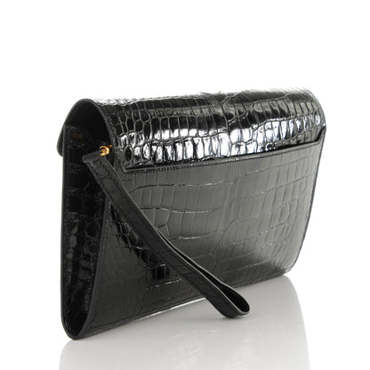 Hermes Shiny Porosus Crocodile Goodlock Clutch Black 3 of 7