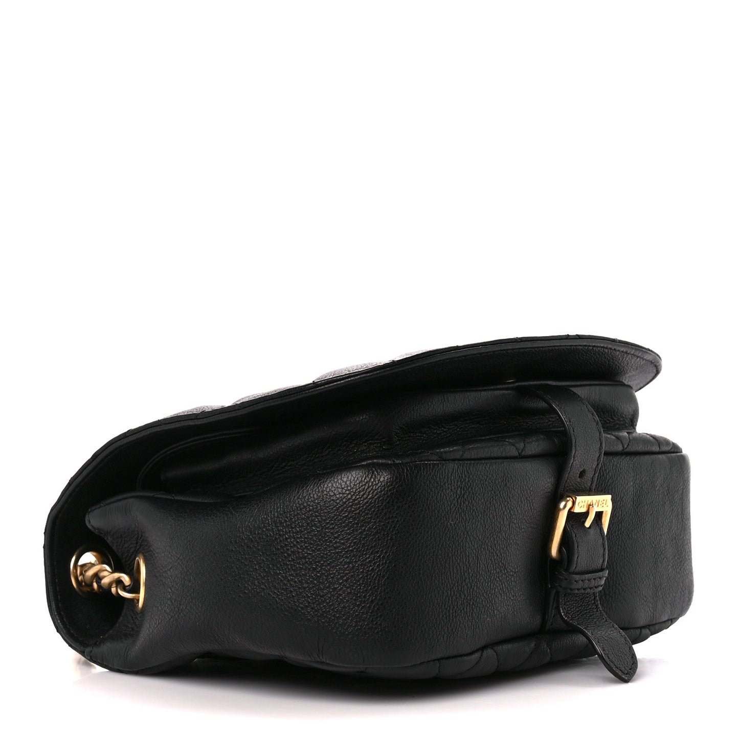 Grained Calfskin Quilted Messenger Flap Black