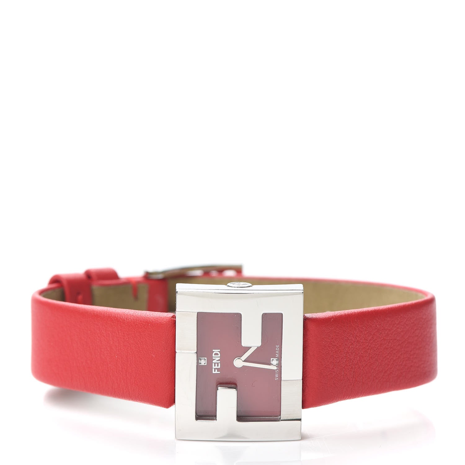 Fendi Stainless Steel Calfskin Diamond 24mm FendiMania Quartz Watch Red 2 of 7