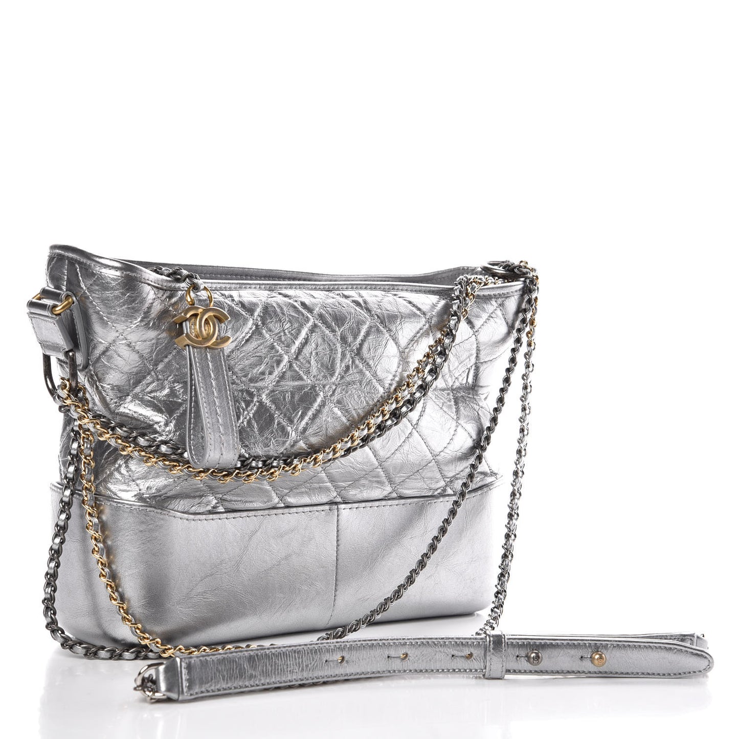 Metallic Lambskin Calfskin Quilted Medium Gabrielle Hobo Silver