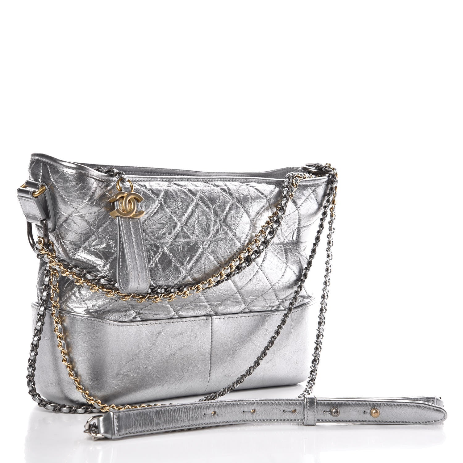 Chanel Metallic Lambskin Calfskin Quilted Medium Gabrielle Hobo Silver 3 of 11