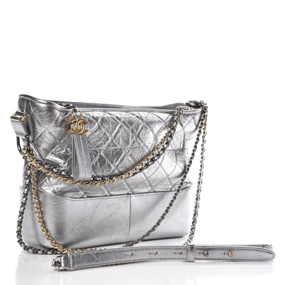 Chanel Metallic Lambskin Calfskin Quilted Medium Gabrielle Hobo Silver 3 of 11