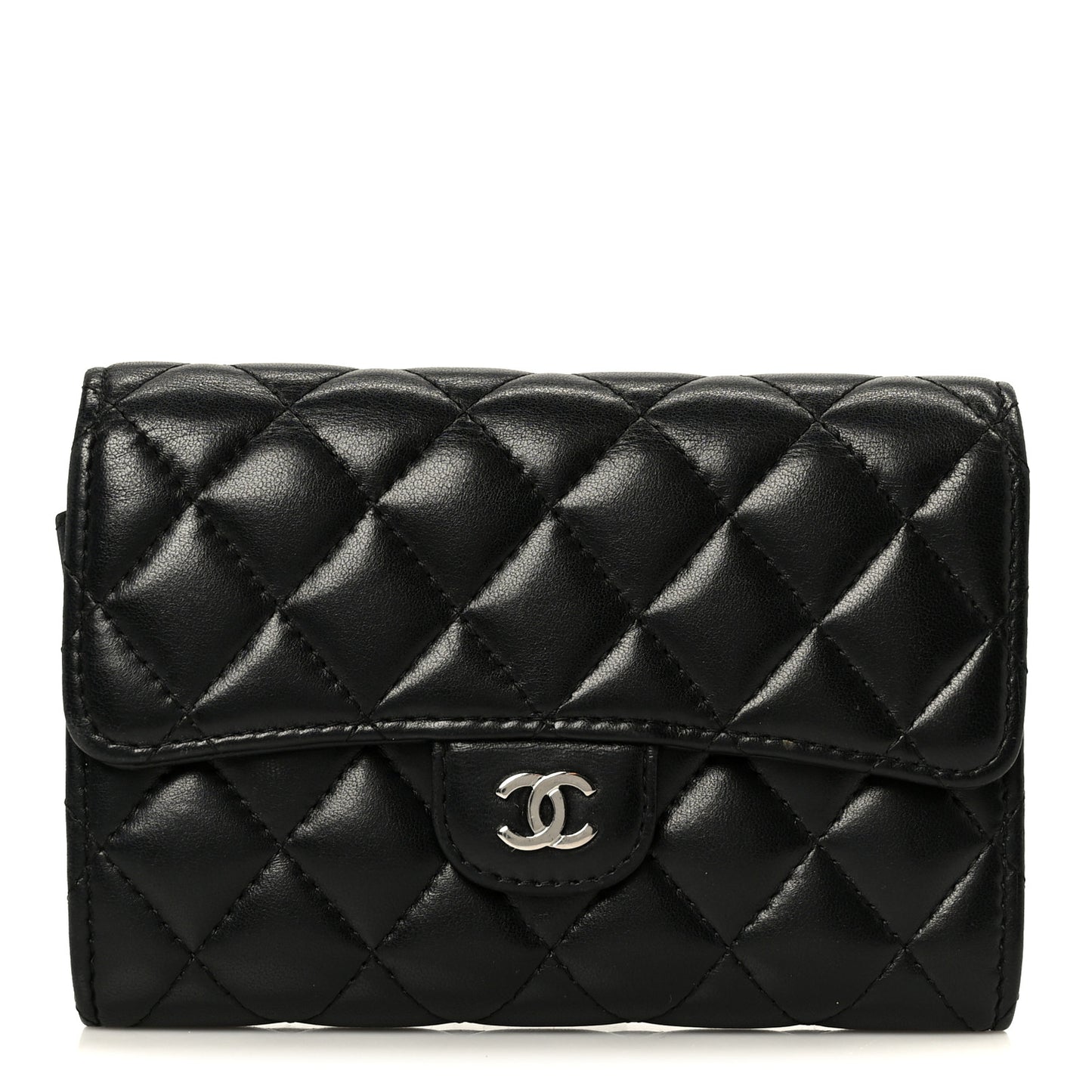 Lambskin Quilted Large Flap Wallet Black
