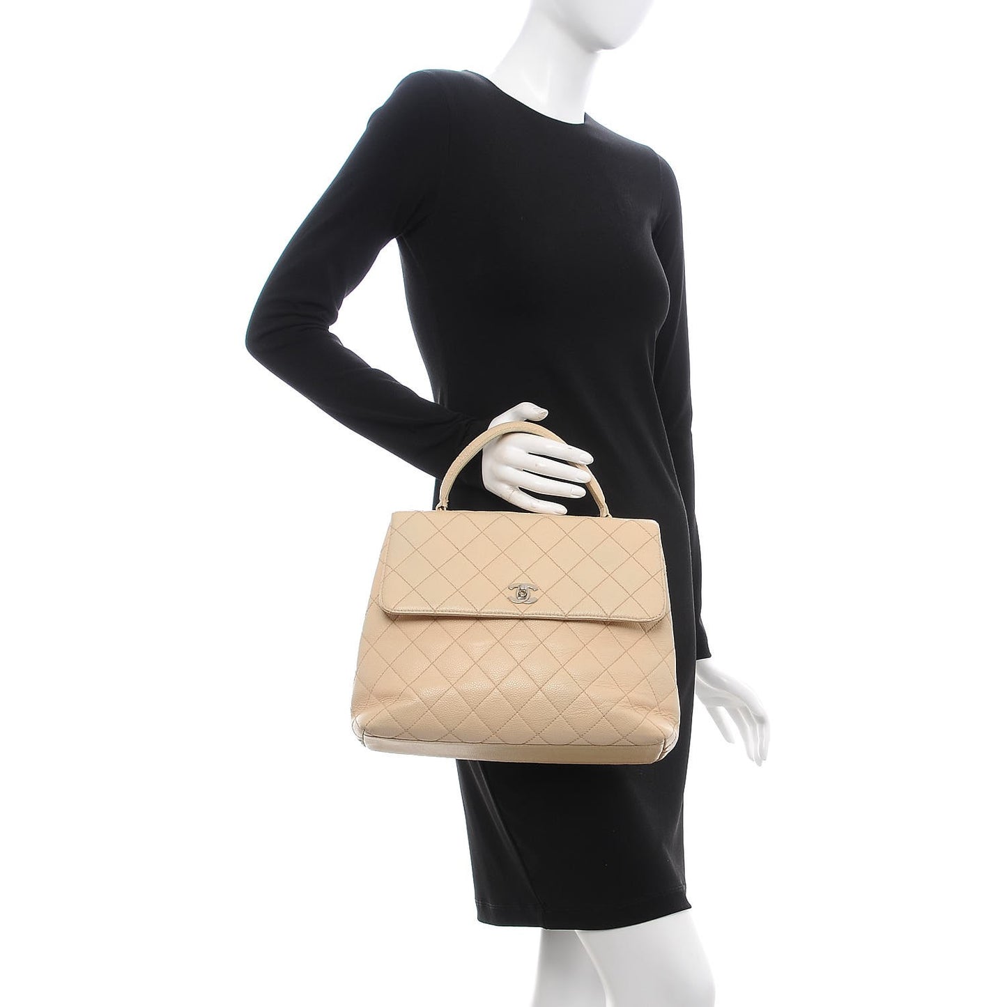 Caviar Quilted Jumbo Kelly Flap Beige Clair
