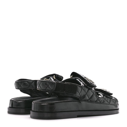 Chanel Lambskin Velcro Dad Sandals 36 Black 4 of 9