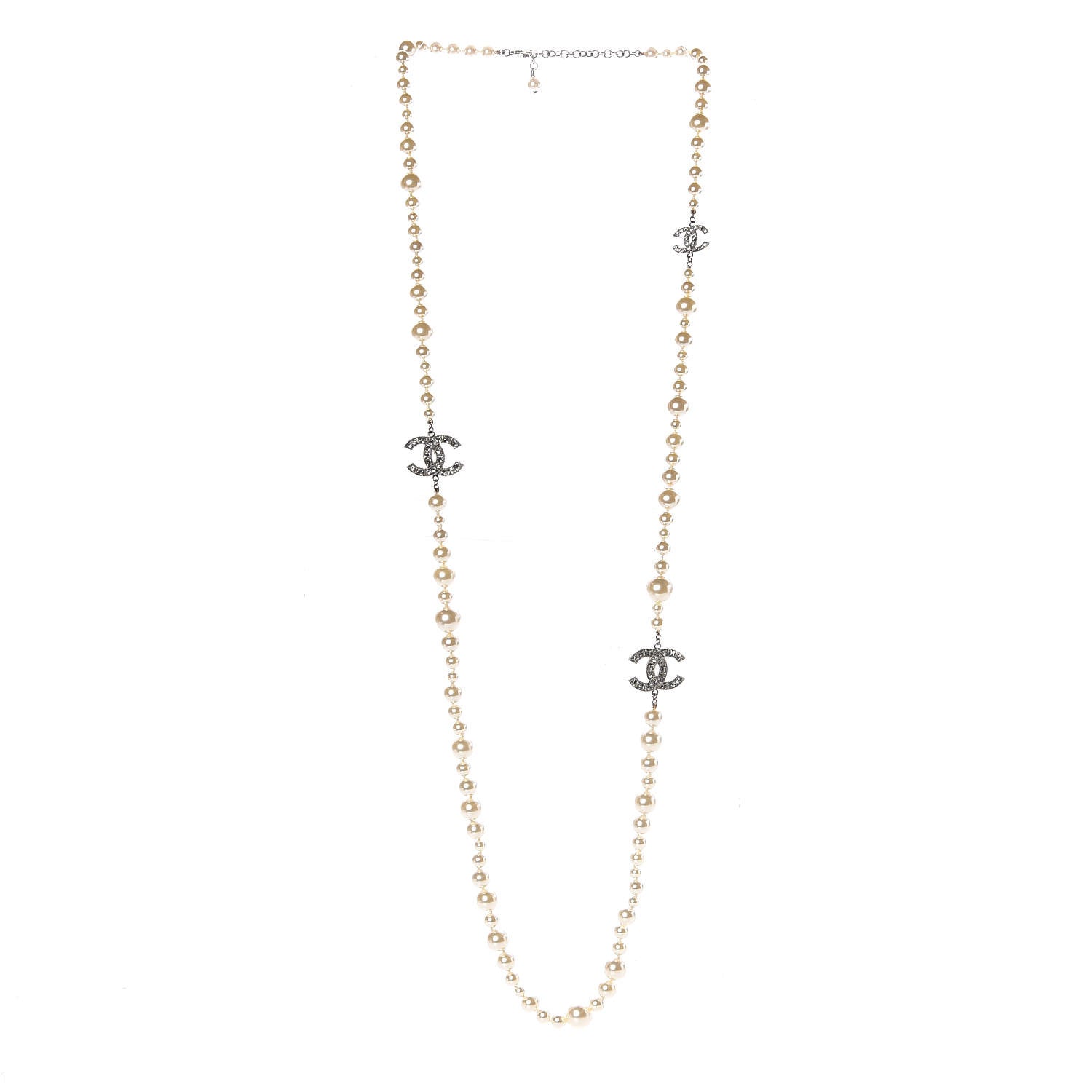 Chanel Crystal Pearl CC Long Necklace Silver 3 of 7