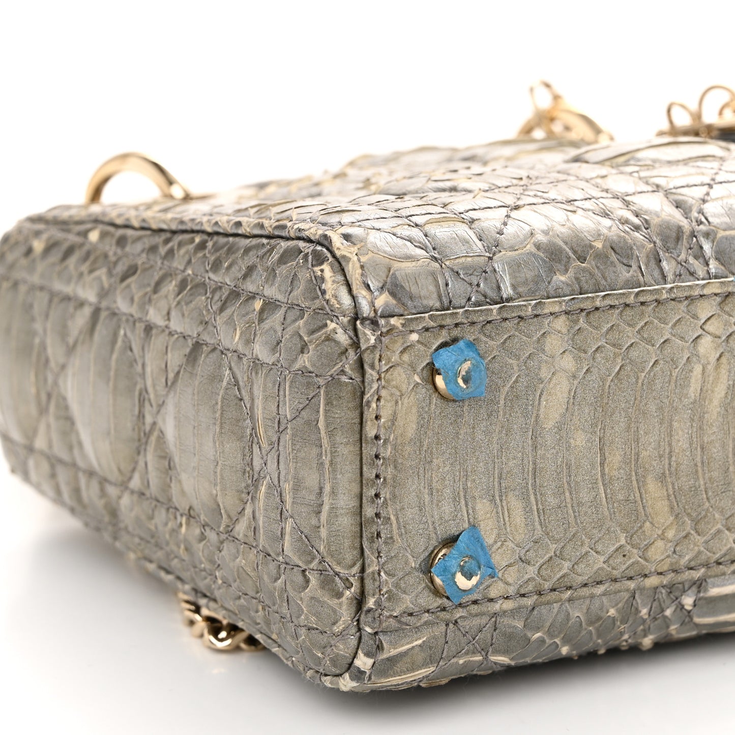 Metallic Snakeskin Cannage Mini Lady Dior Silver