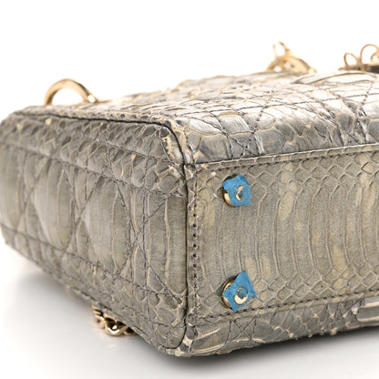 Christian Dior Metallic Snakeskin Cannage Mini Lady Dior Silver 9 of 10