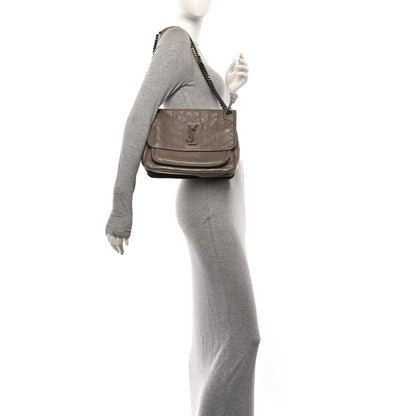 Saint Laurent Crinkled Calfskin Matelasse Monogram Medium Niki Chain Satchel Greyish Brown 2 of 11