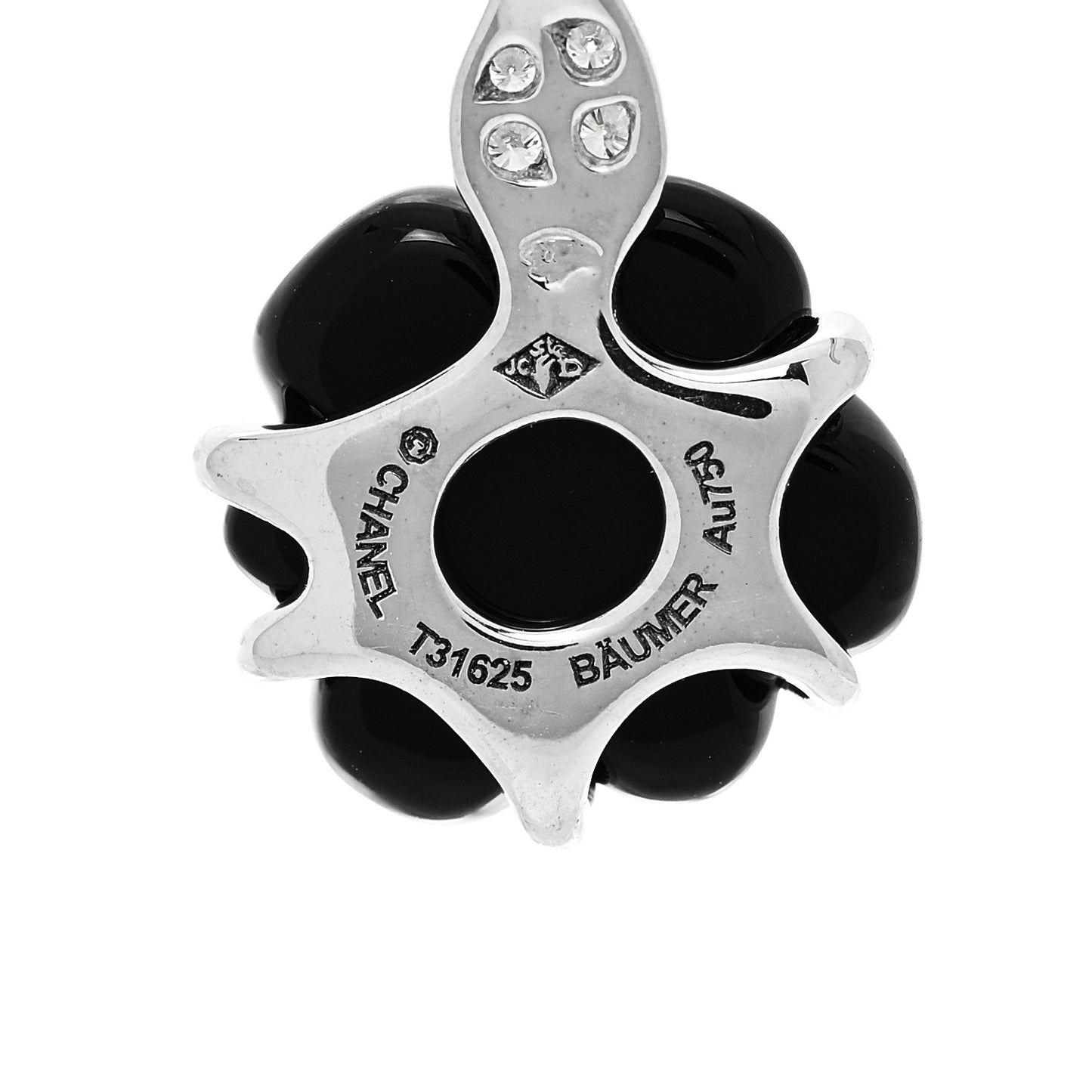 18K White Gold Diamond Black Onyx Camelia Sculpte Drop Earrings