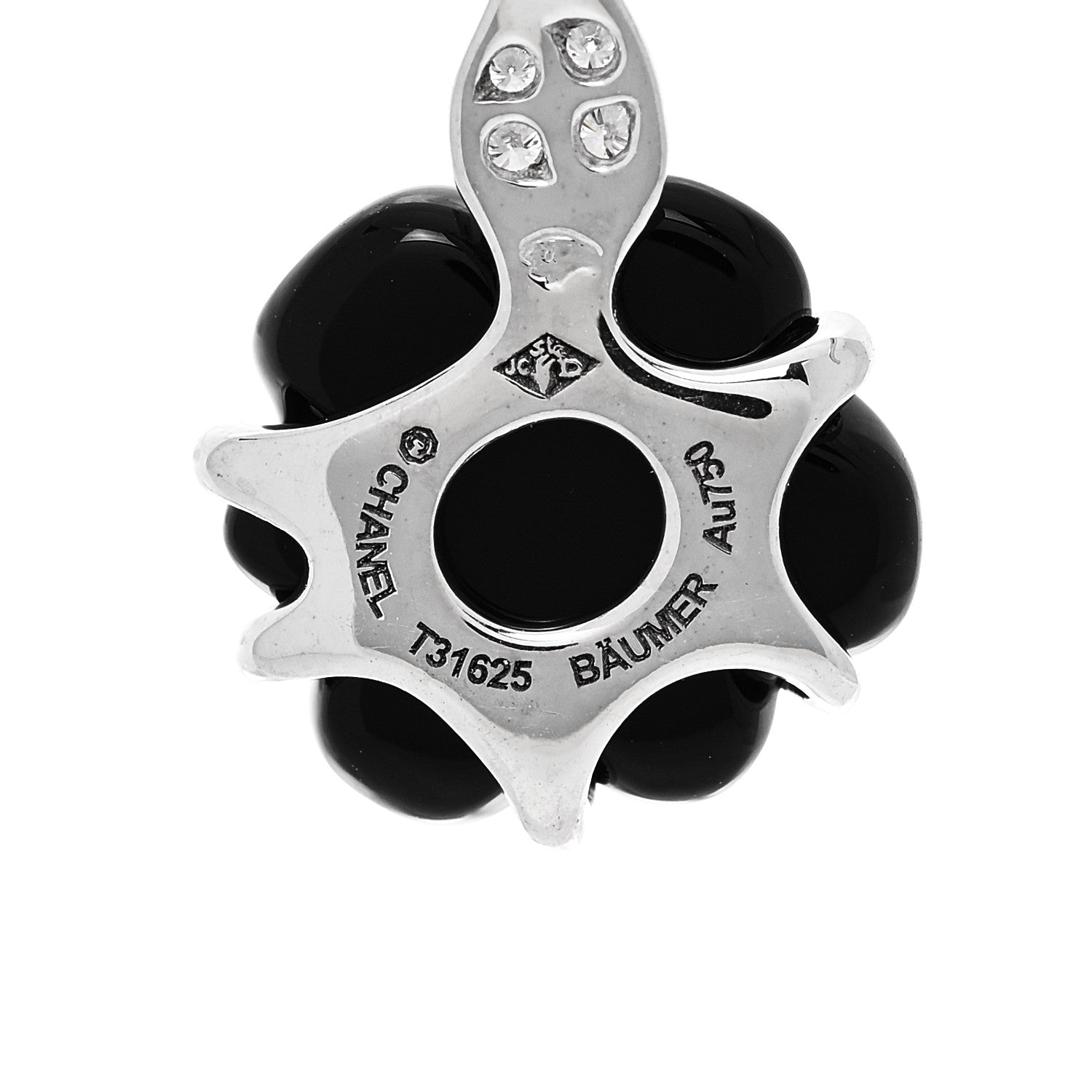 Chanel 18K White Gold Diamond Black Onyx Camelia Sculpte Drop Earrings 4 of 4