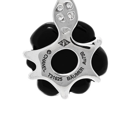 Chanel 18K White Gold Diamond Black Onyx Camelia Sculpte Drop Earrings 4 of 4
