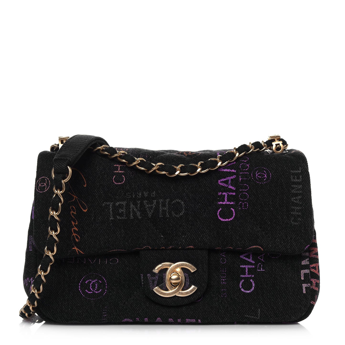 Denim Quilted Denim Mood Mini Rectangular Flap Black Multicolor