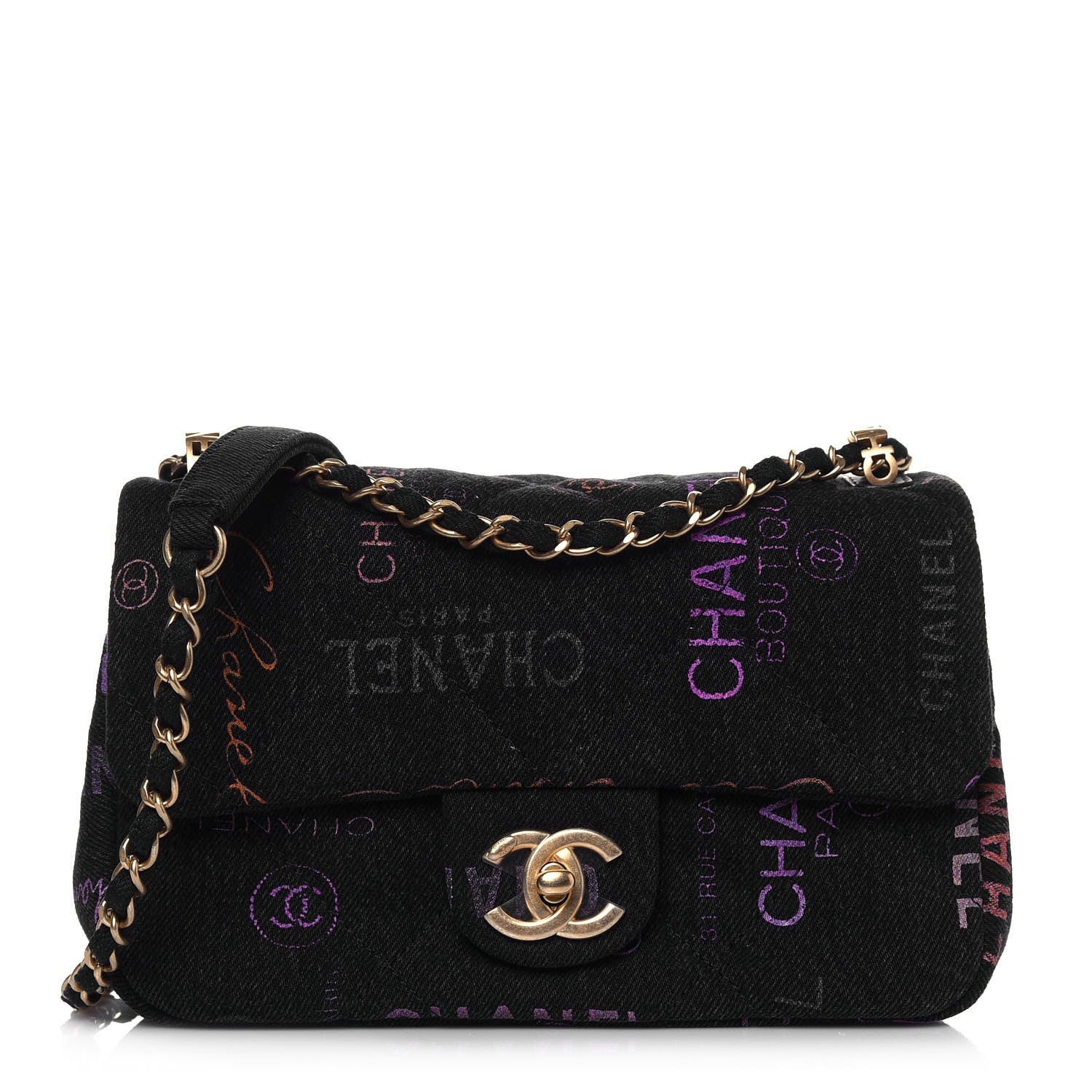 Chanel Denim Quilted Denim Mood Mini Rectangular Flap Black Multicolor 1 of 13