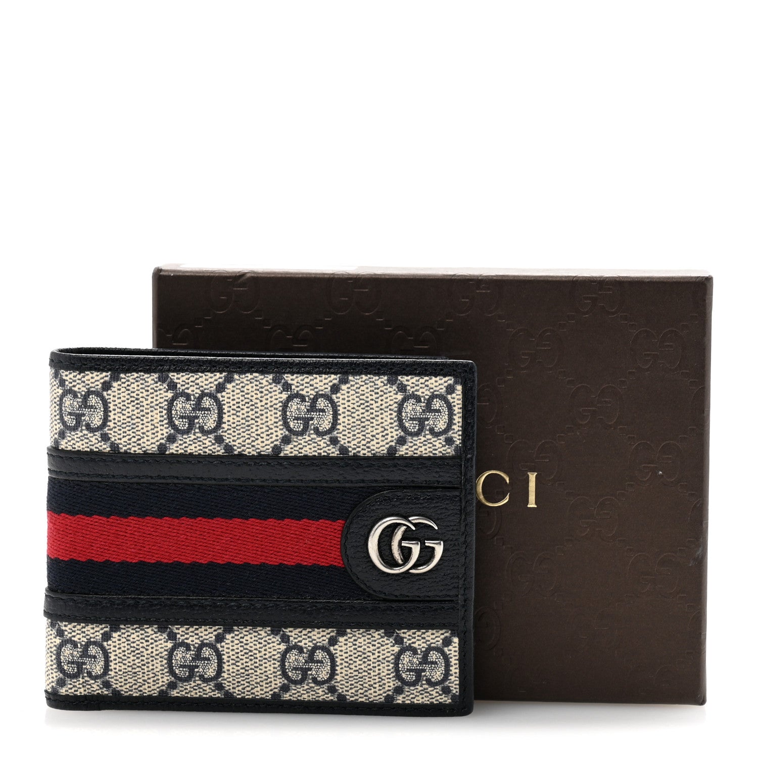 Gucci GG Supreme Monogram Web Mens Ophidia Bi-Fold Coin Wallet Beige Blue 10 of 10