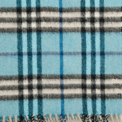 Burberry Cashmere Nova Check Fringe Scarf Blue 6 of 6