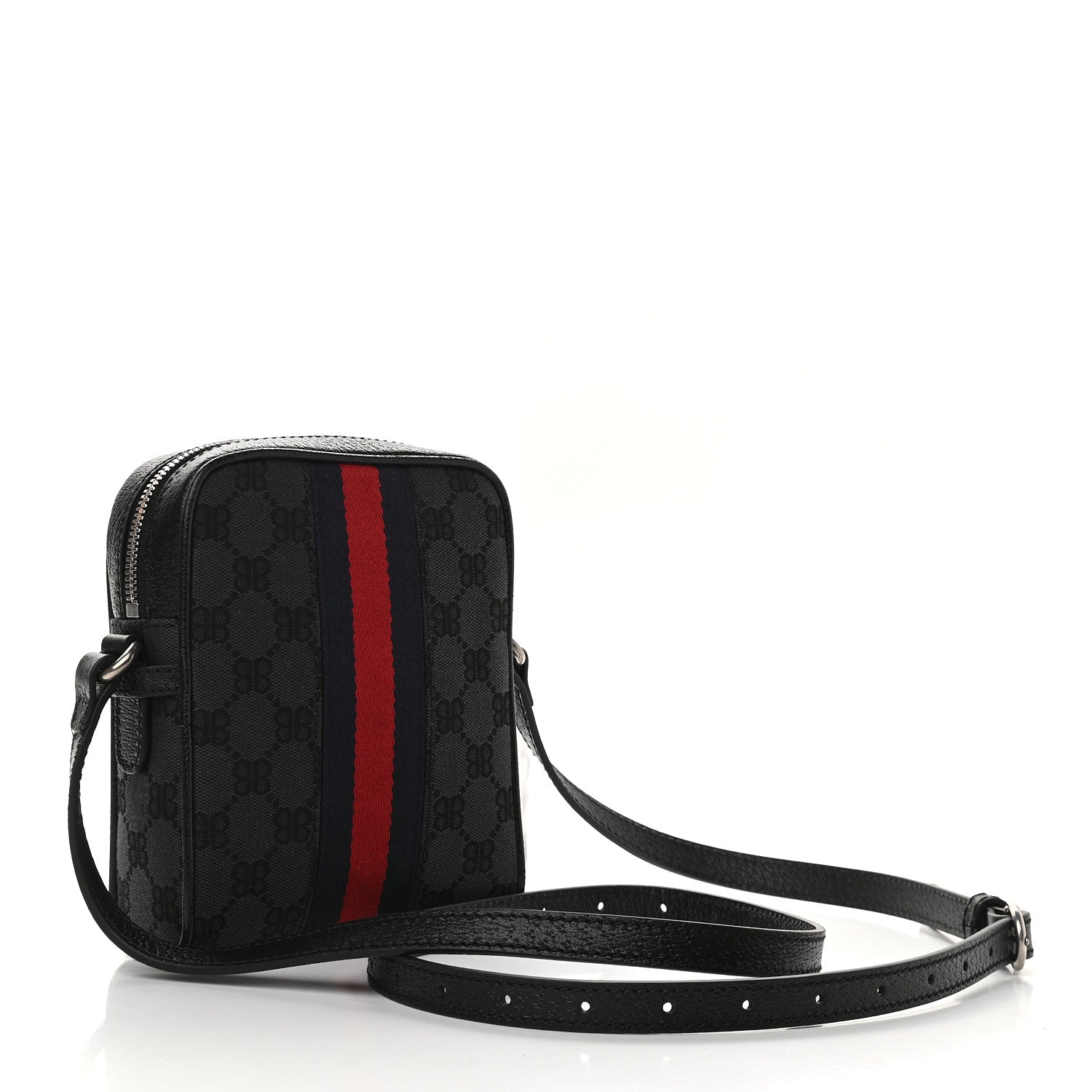 Gucci X BALENCIAGA BB Monogram Web Mini Ophidia Messenger Black 2 of 9