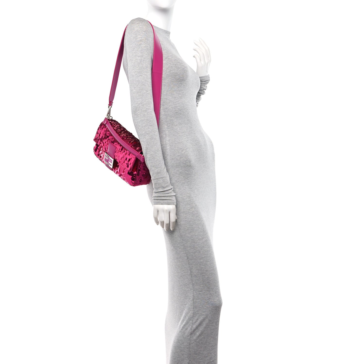 Fendi Sequin Paillettes Vitello Grace Sex and the City Baguette Ciclamino Pilar 2 of 8