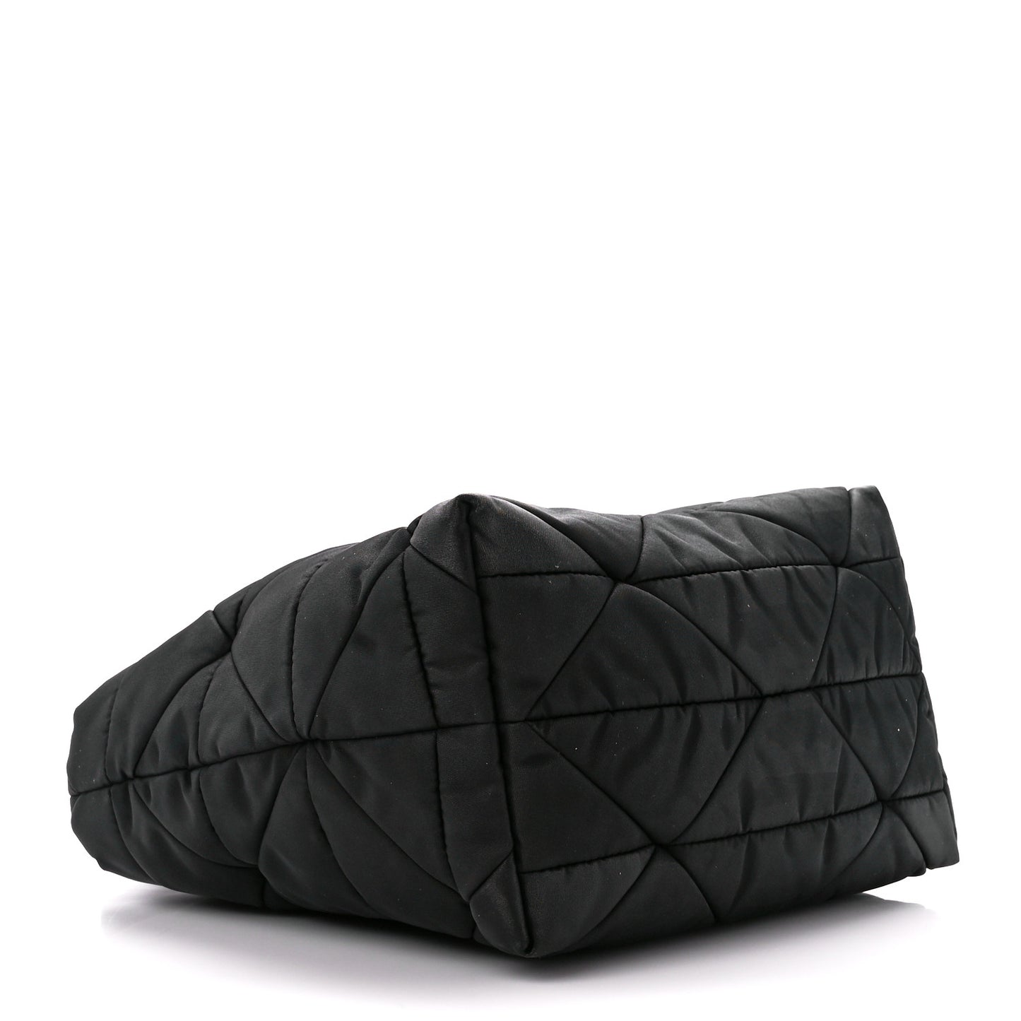 Re-Nylon Nappa Triangle Quilted Padded Double Handled Zip Pocket Tote Black