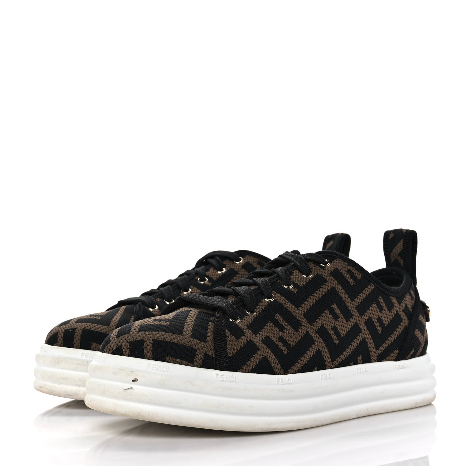 Fendi Fabric FF Micro-Perforated Rise Low Top Sneakers 36.5 Tobacco Black 3 of 14