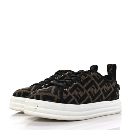 Fendi Fabric FF Micro-Perforated Rise Low Top Sneakers 36.5 Tobacco Black 3 of 14