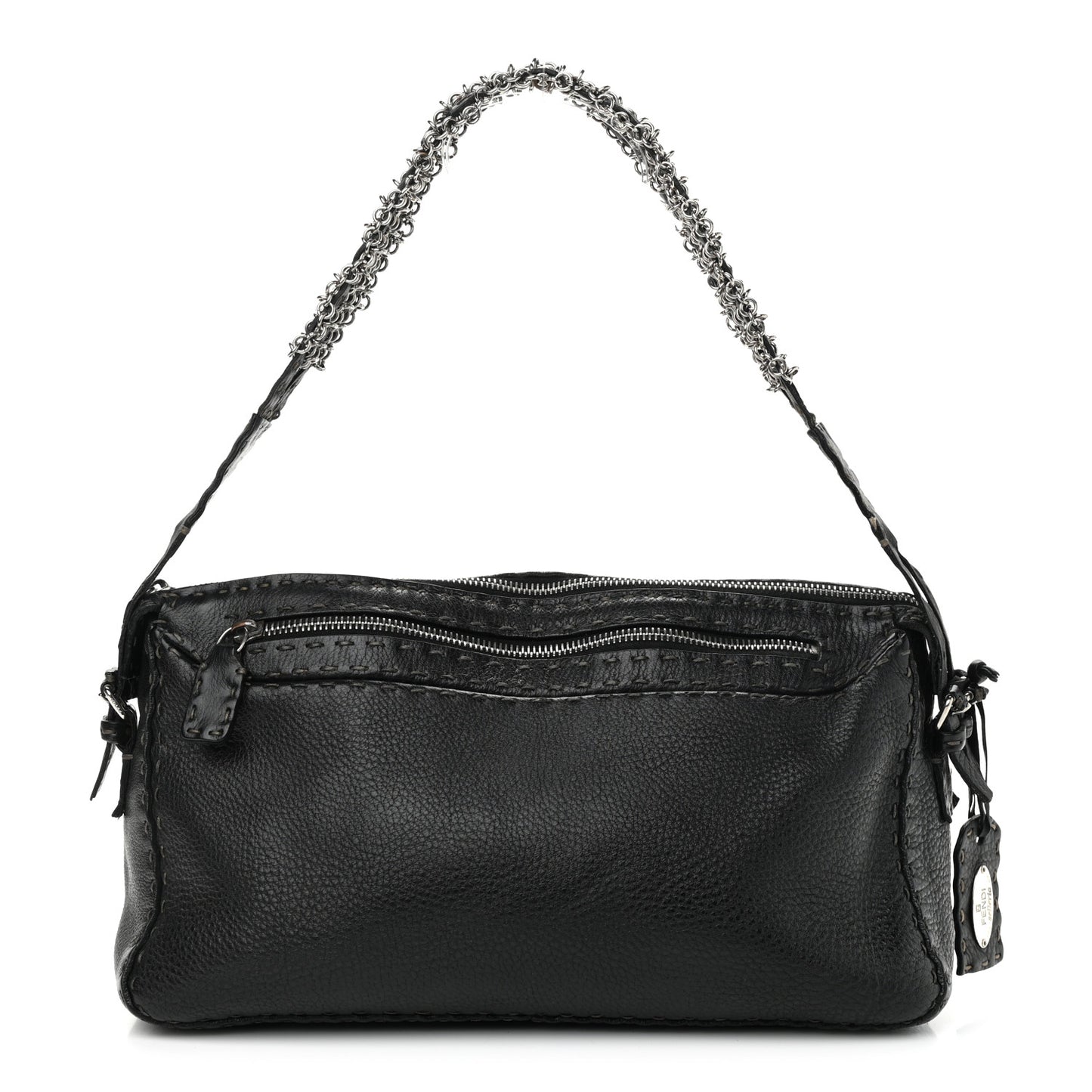 Calfskin Romano Selleria Chain Shoulder Bag Black