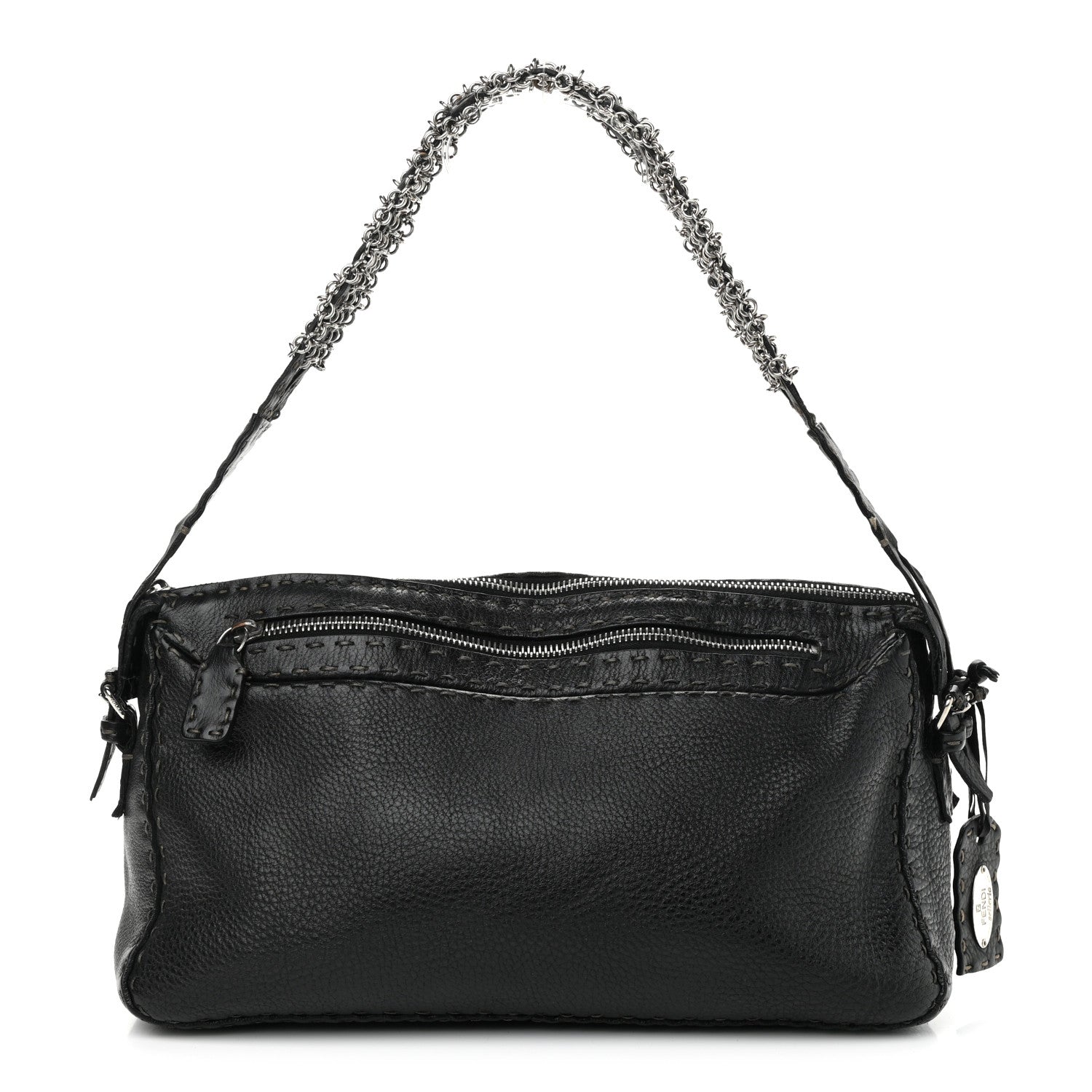 Fendi Calfskin Romano Selleria Chain Shoulder Bag Black 1 of 13